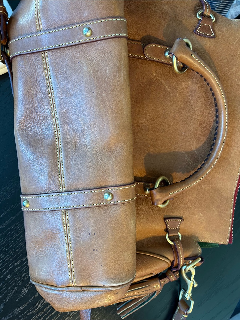 Dooney & Bourke Leather Florentine Large Satchel with Tassel Accents - Picture 14 of 15
